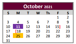 District School Academic Calendar for Lyndon B Johnson Elementary for October 2021