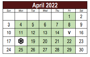 District School Academic Calendar for Lake Ridge Elementary School for April 2022