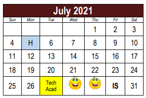 District School Academic Calendar for Lake Ridge Elementary School for July 2021
