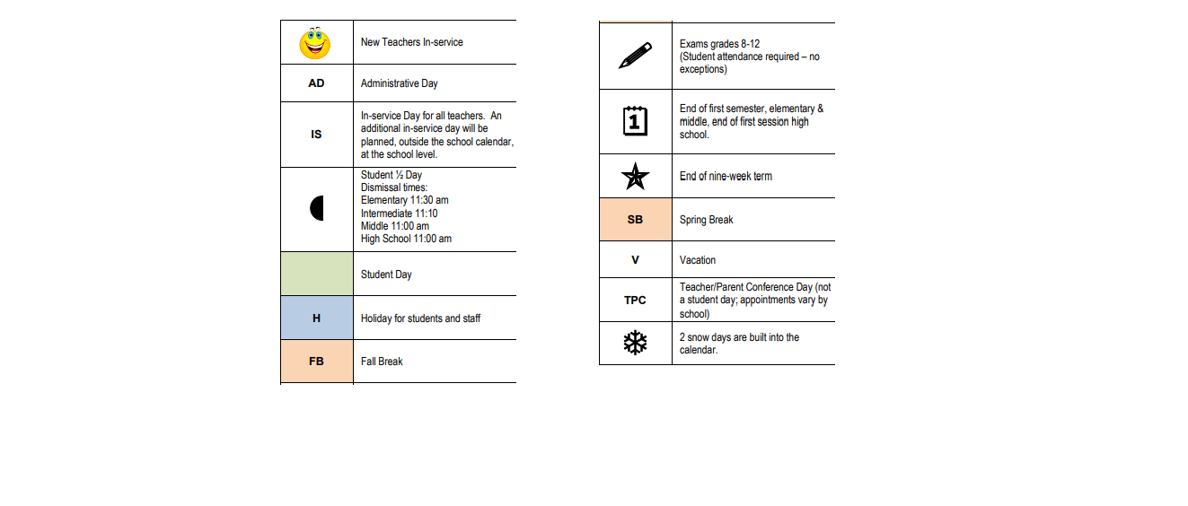 District School Academic Calendar Key for North Side Elementary School