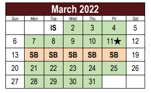 District School Academic Calendar for Indian Trail Middle School for March 2022