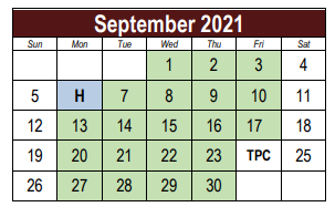 District School Academic Calendar for Lake Ridge Elementary School for September 2021