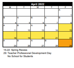 District School Academic Calendar for Valley High for April 2022