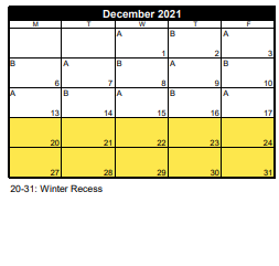 District School Academic Calendar for Westland School for December 2021