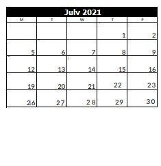 District School Academic Calendar for Westland School for July 2021