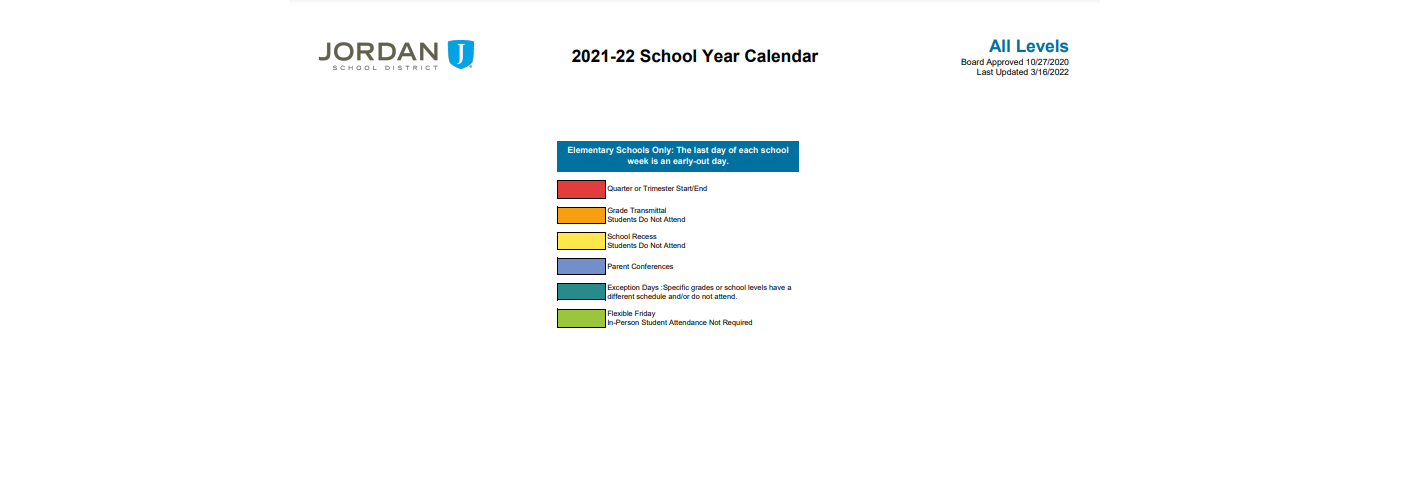 District School Academic Calendar Key for Draper Group Home