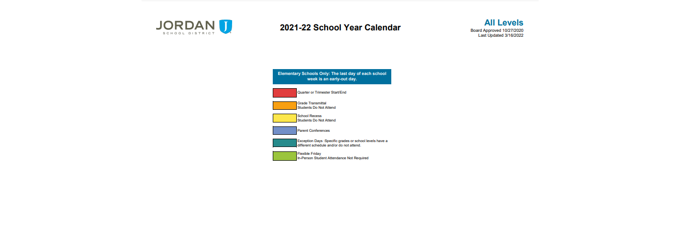 District School Academic Calendar Key for Granite School