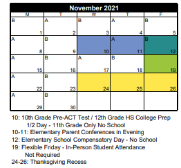 District School Academic Calendar for South Hills Middle for November 2021