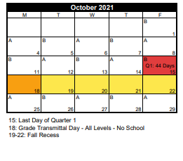 District School Academic Calendar for Willow Canyon School for October 2021