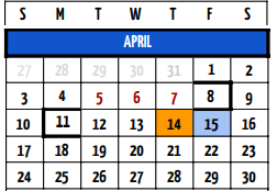 District School Academic Calendar for Joshua H S for April 2022
