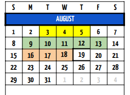 District School Academic Calendar for Joshua H S for August 2021
