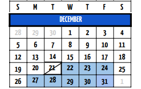 District School Academic Calendar for Plum Creek El for December 2021