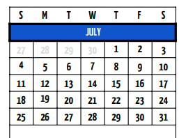 District School Academic Calendar for A G Elder El for July 2021