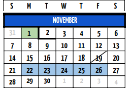District School Academic Calendar for Plum Creek El for November 2021