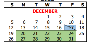 District School Academic Calendar for Atascosa County Juvenile Justice C for December 2021