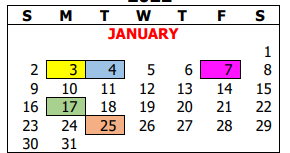 District School Academic Calendar for Bigfoot Alter Sch for January 2022