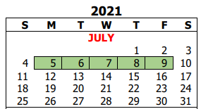 District School Academic Calendar for Atascosa County Juvenile Justice C for July 2021