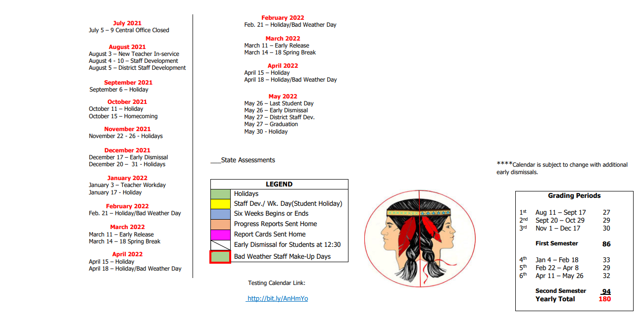 District School Academic Calendar Key for Bigfoot Alter Sch