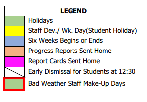 District School Academic Calendar Legend for Bigfoot Alter Sch