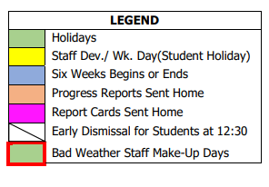 District School Academic Calendar Legend for Atascosa County Juvenile Justice C