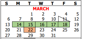 District School Academic Calendar for Atascosa County Juvenile Justice C for March 2022