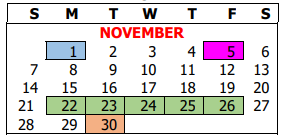 District School Academic Calendar for Jourdanton High School for November 2021