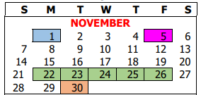 District School Academic Calendar for Atascosa County Juvenile Justice C for November 2021