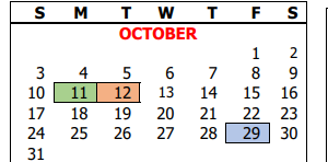 District School Academic Calendar for Atascosa County Juvenile Justice C for October 2021