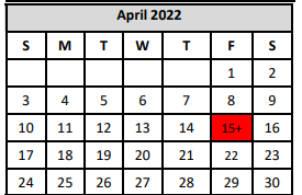 District School Academic Calendar for Thompson Ctr for April 2022