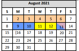 District School Academic Calendar for Bexar Co J J A E P for August 2021