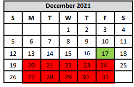 District School Academic Calendar for Woodlake Elementary for December 2021