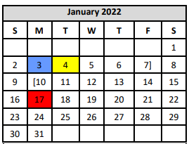 District School Academic Calendar for Coronado Village Elementary for January 2022