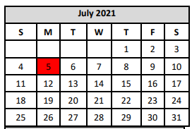 District School Academic Calendar for Bexar Co J J A E P for July 2021