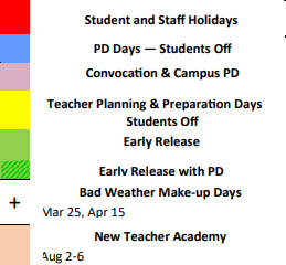 District School Academic Calendar Legend for Bexar Co J J A E P