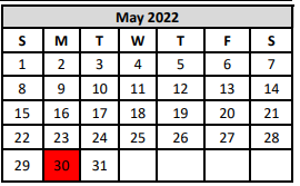 District School Academic Calendar for Coronado Village Elementary for May 2022