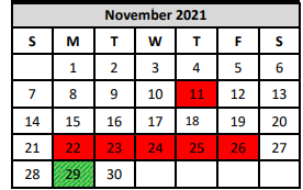 District School Academic Calendar for Alter School for November 2021
