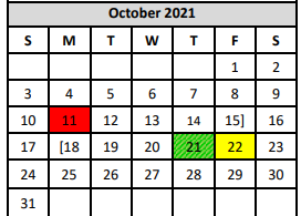 District School Academic Calendar for Woodlake Elementary for October 2021