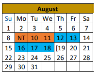 District School Academic Calendar for Junction Middle for August 2021