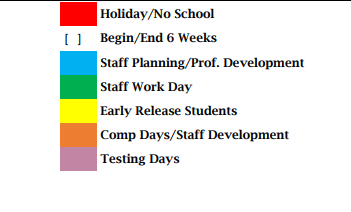 District School Academic Calendar Legend for Junction Elementary