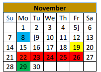 District School Academic Calendar for Junction Elementary for November 2021