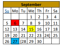 District School Academic Calendar for Junction Elementary for September 2021
