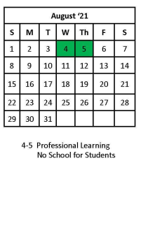 District School Academic Calendar for Ruthlawn Elementary School for August 2021