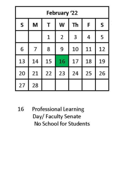 District School Academic Calendar for Dunbar Primary Center for February 2022