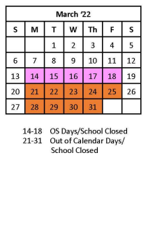 District School Academic Calendar for South Charleston Middle School for March 2022