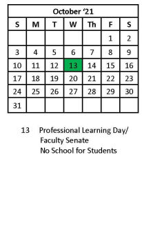 District School Academic Calendar for Ben Franklin Vocational Center for October 2021