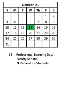District School Academic Calendar for Dunbar Intermediate Center for October 2021