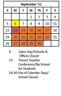 District School Academic Calendar for John Adams Middle School for September 2021