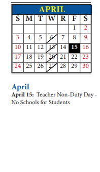 District School Academic Calendar for Stony Point South for April 2022