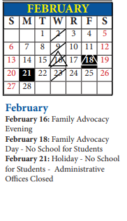 District School Academic Calendar for Wm A White Elem for February 2022