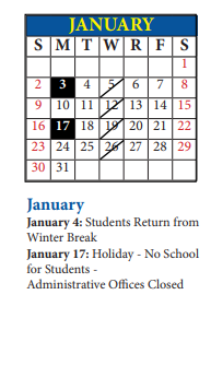 District School Academic Calendar for Whittier Elem for January 2022